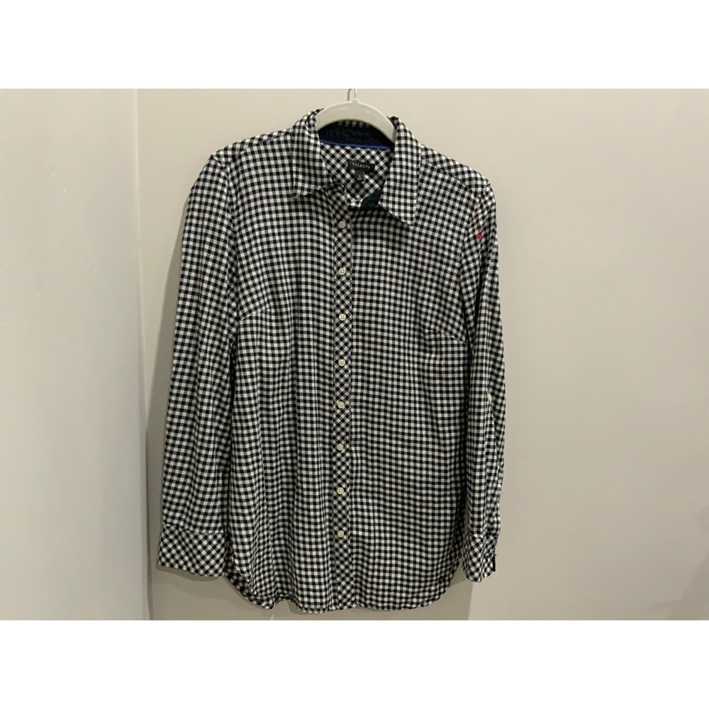 Talbots Womens Black White Gingham Roll Tab Long Sleeve Button Down Shirt S